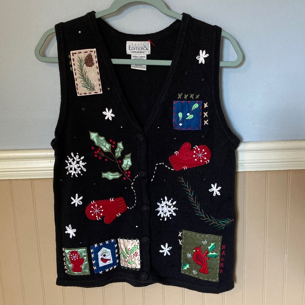 Basic Editions Knit Sweater Vest Holiday Vintage Women’s Small